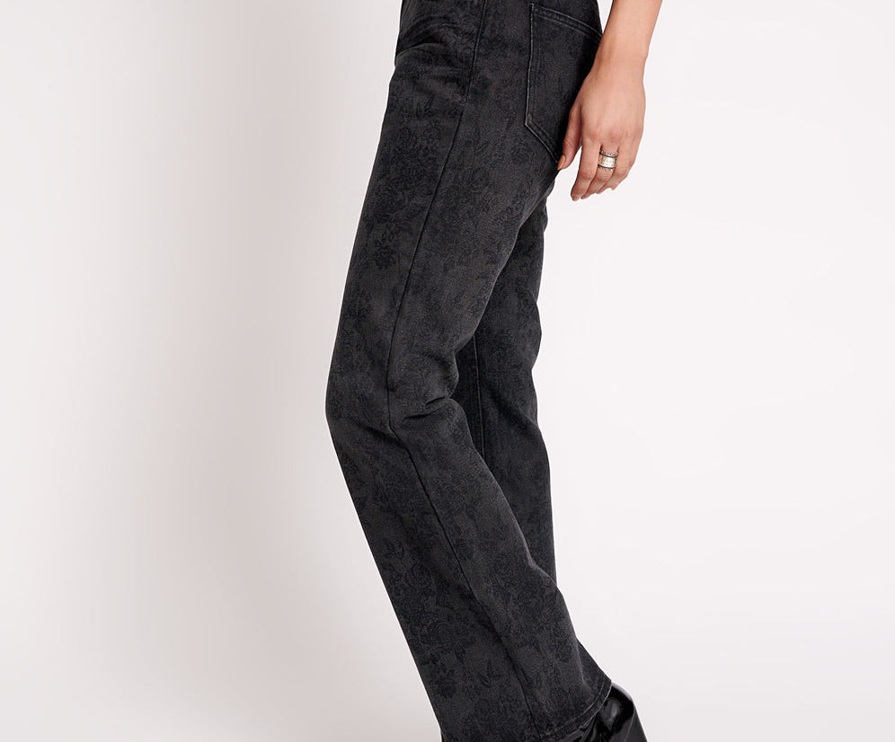 Charlie High Waist Slim Flared Denim Jeans - Black Lace