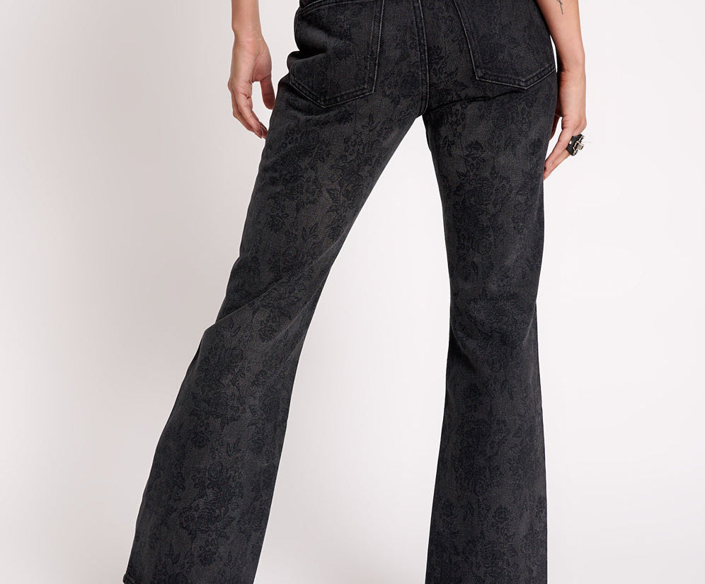 Charlie High Waist Slim Flared Denim Jeans Black Lace One Teaspoon