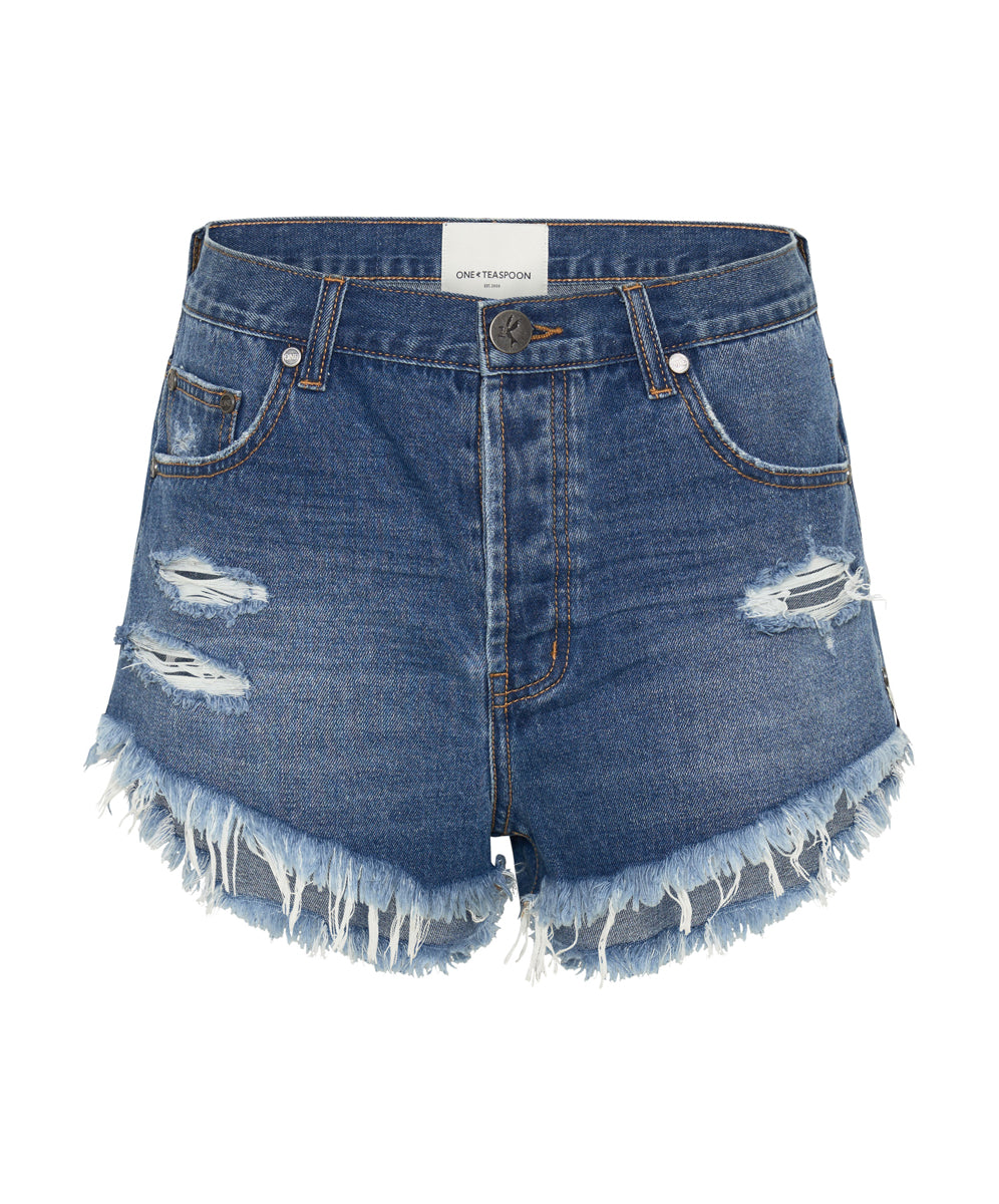 Products Outlaws Low Waist Mid Length Denim Shorts - Bay Blue