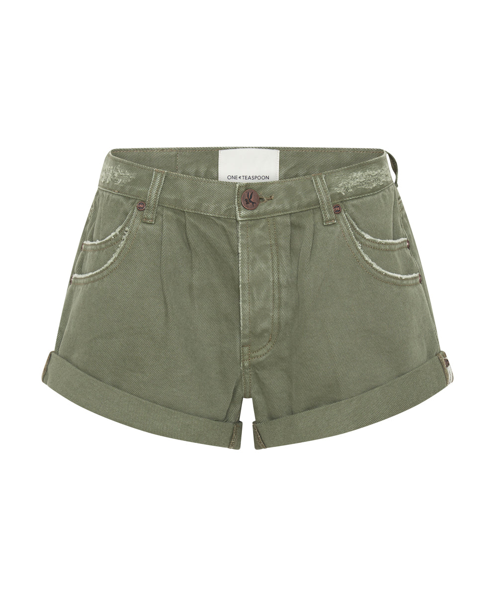 Products MILITARY KHAKI SMITHS TAILORED LOW WAIST DENIM SHORTS