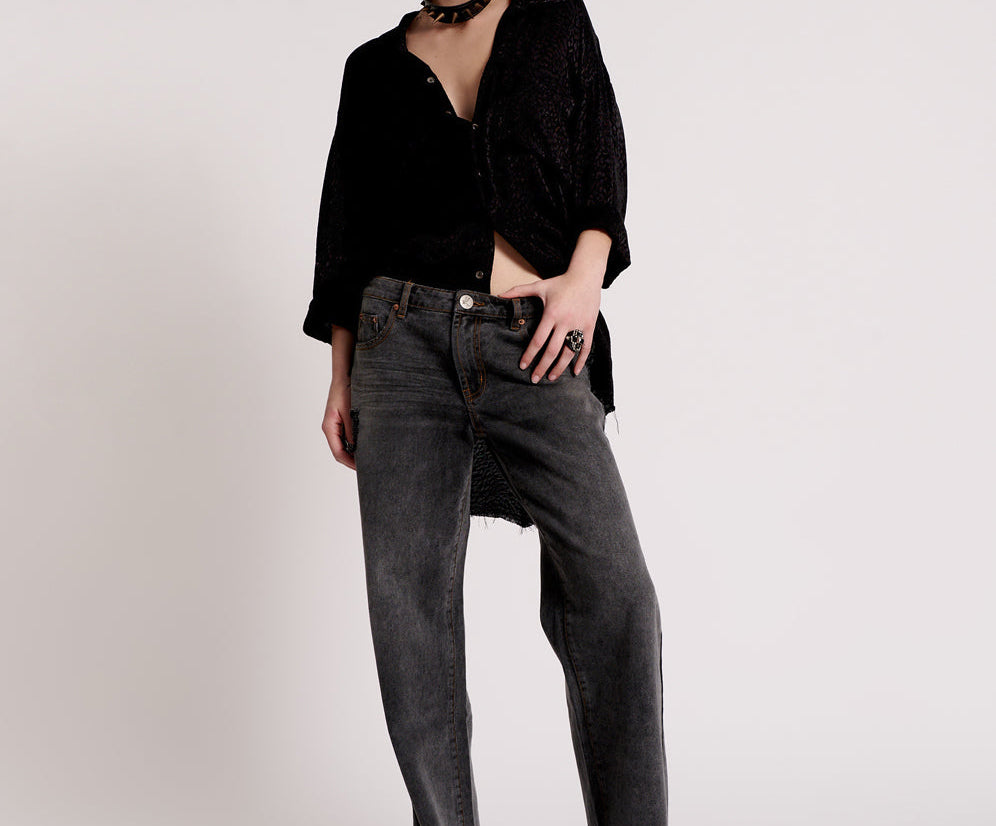 RECYCLED BLACK LOWRIDER WIDE LEG JEANS