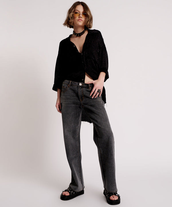 RECYCLED BLACK LOWRIDER WIDE LEG JEANS
