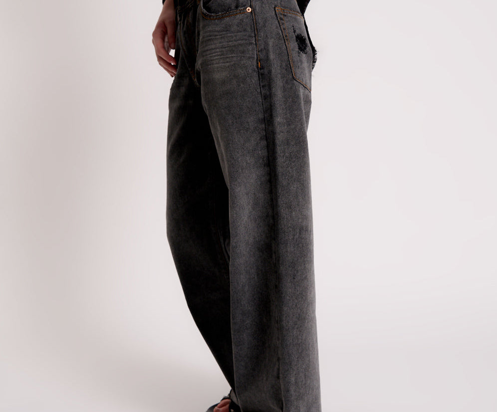 RECYCLED BLACK LOWRIDER WIDE LEG JEANS