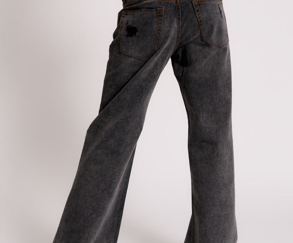 RECYCLED BLACK LOWRIDER WIDE LEG JEANS