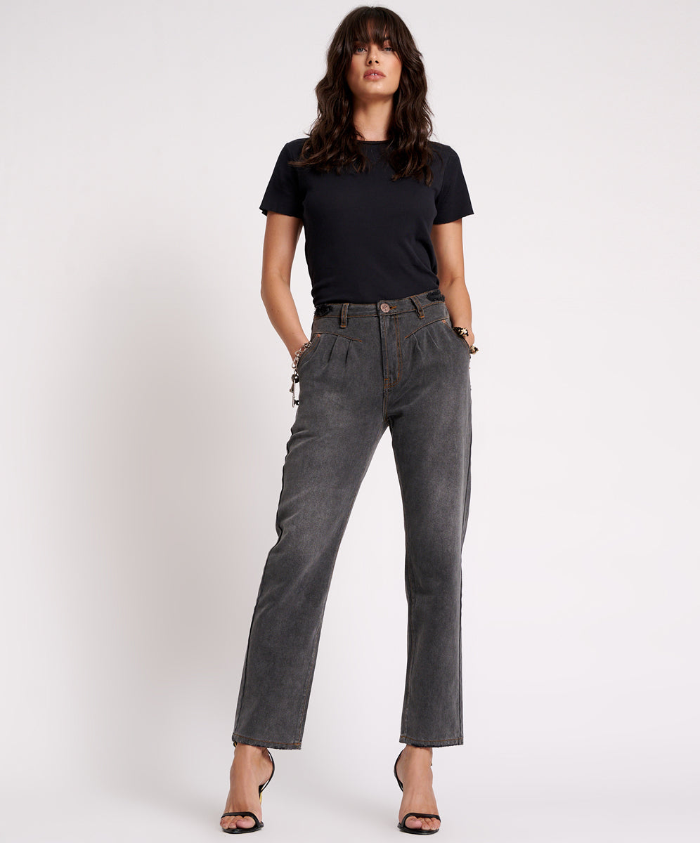 Last Stock Streetwalkers High Waist Straight Leg Trouser Denim Jeans - Recycled Black