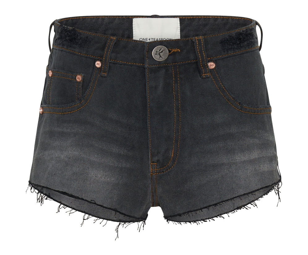 RECYCLED BLACK THE ONE FITTED CHEEKY DENIM SHORTS