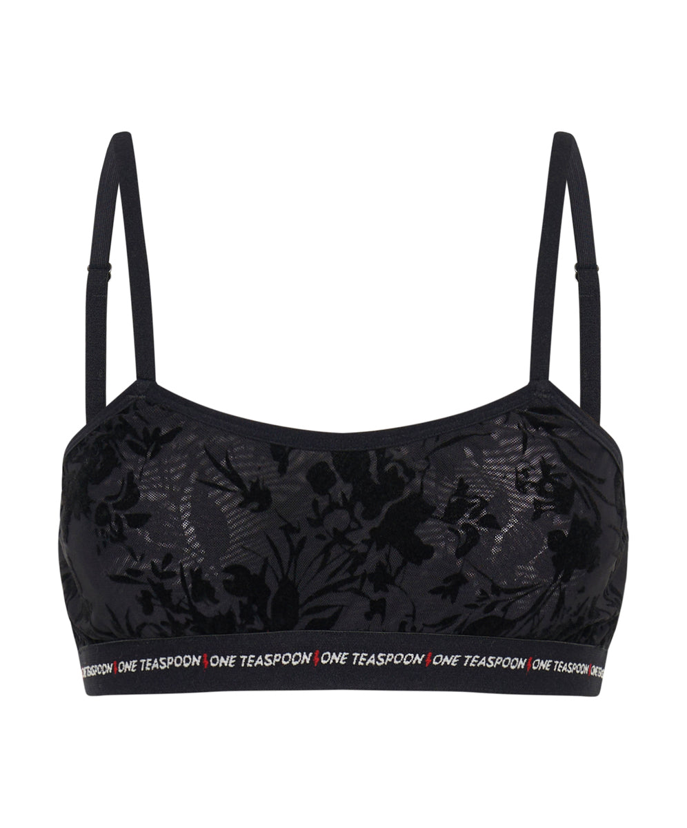 Last Stock Shadow Flower Mesh Bandeau Bralette - Black