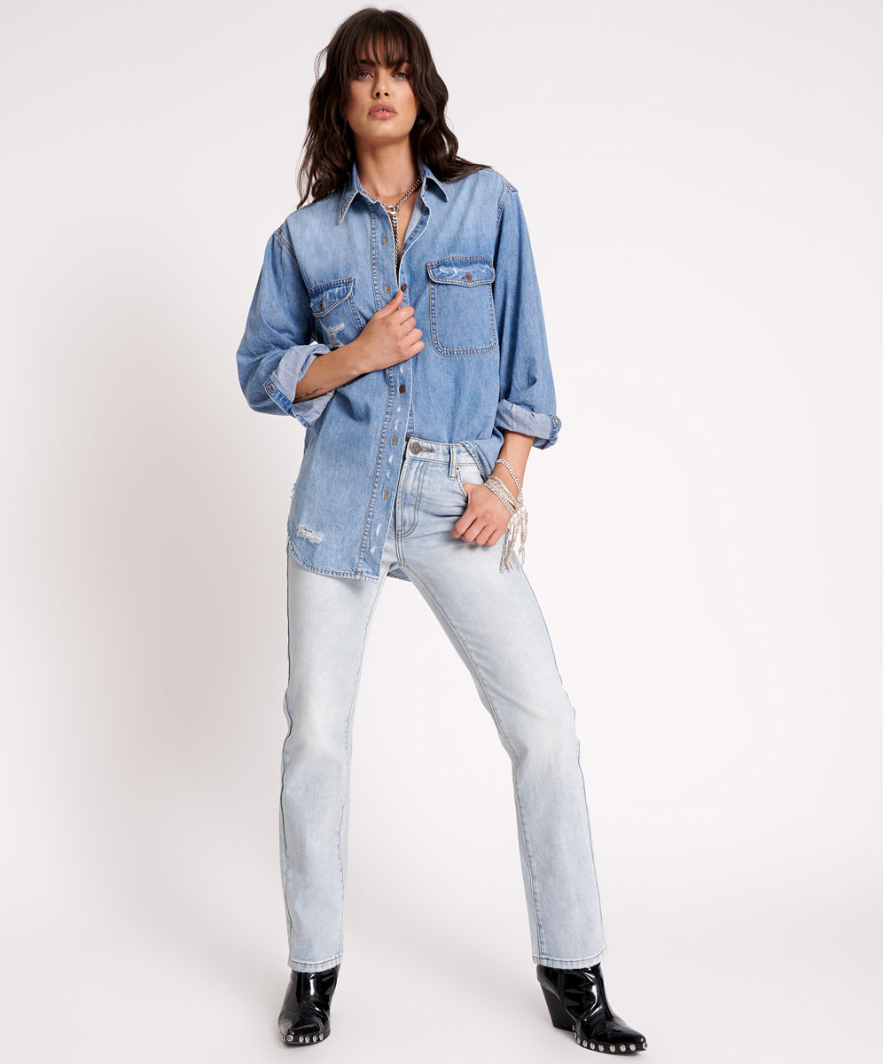 Last Stock Truckers Mid Waist Straight Leg Denim Jeans - Dream