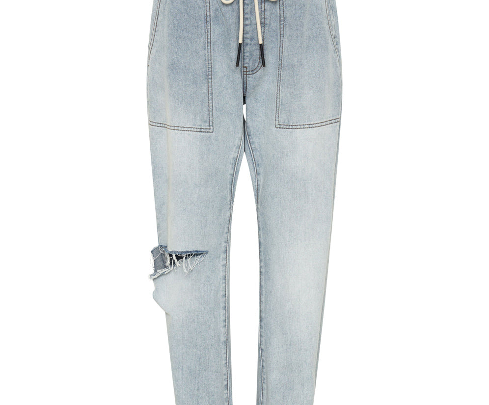 Shabbies Low Waist Drawstring Boyfriend Denim Jeans - Dream