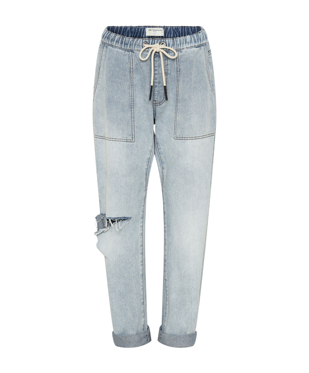 Women's Low Rise Jeans Shabbies Low Waist Drawstring Boyfriend Denim Jeans - Dream
