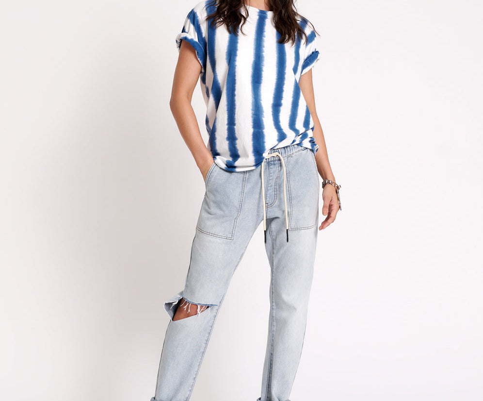 Shabbies Low Waist Drawstring Boyfriend Denim Jeans - Dream