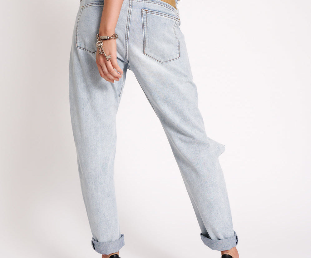Shabbies Low Waist Drawstring Boyfriend Denim Jeans - Dream
