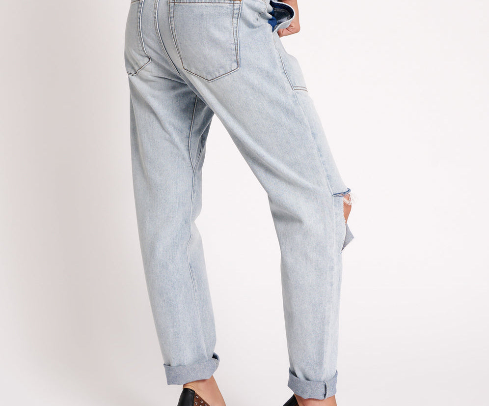Shabbies Low Waist Drawstring Boyfriend Denim Jeans - Dream