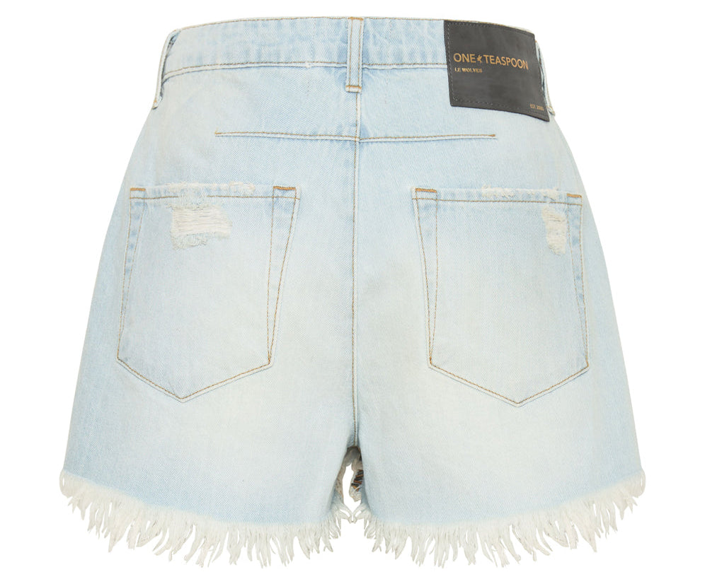 Le Wolves Mid Waist Mid Length Denim Shorts - Light Blue Wash