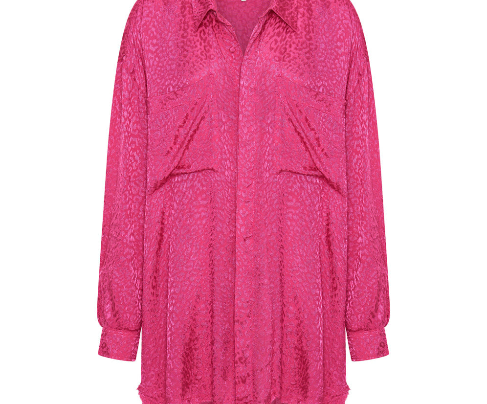 Jacquard Longline Shirt - Shocking Pink