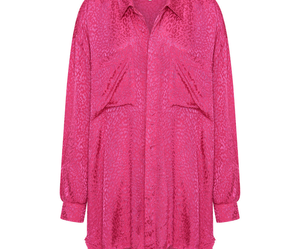 SHOCKING PINK JACQUARD LONGLINE SHIRT