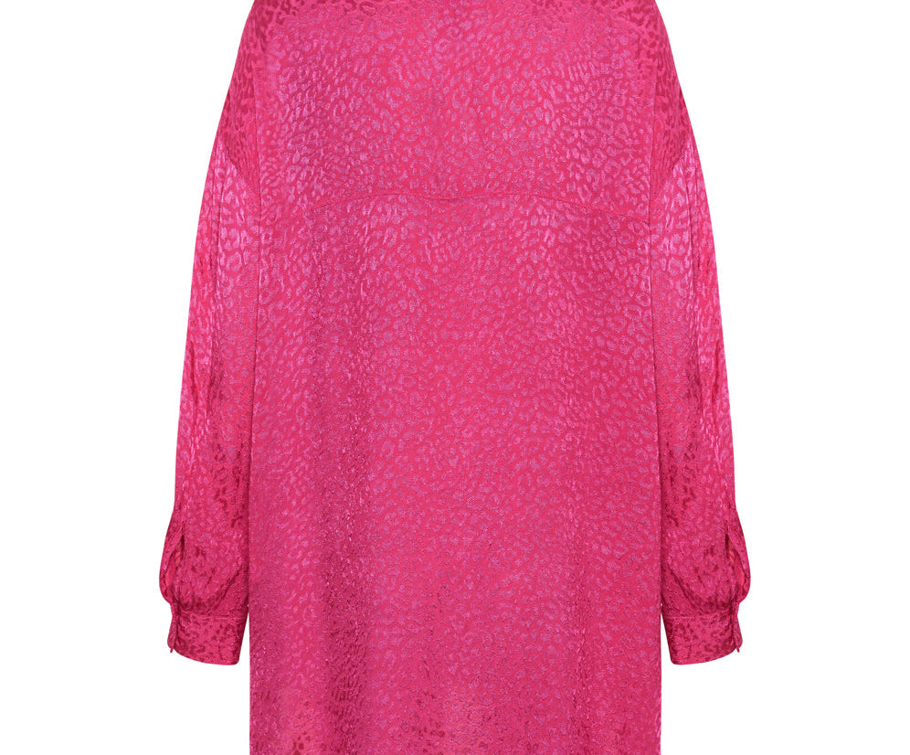 SHOCKING PINK JACQUARD LONGLINE SHIRT