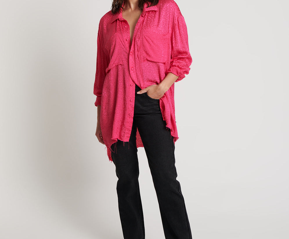 Jacquard Longline Shirt - Shocking Pink