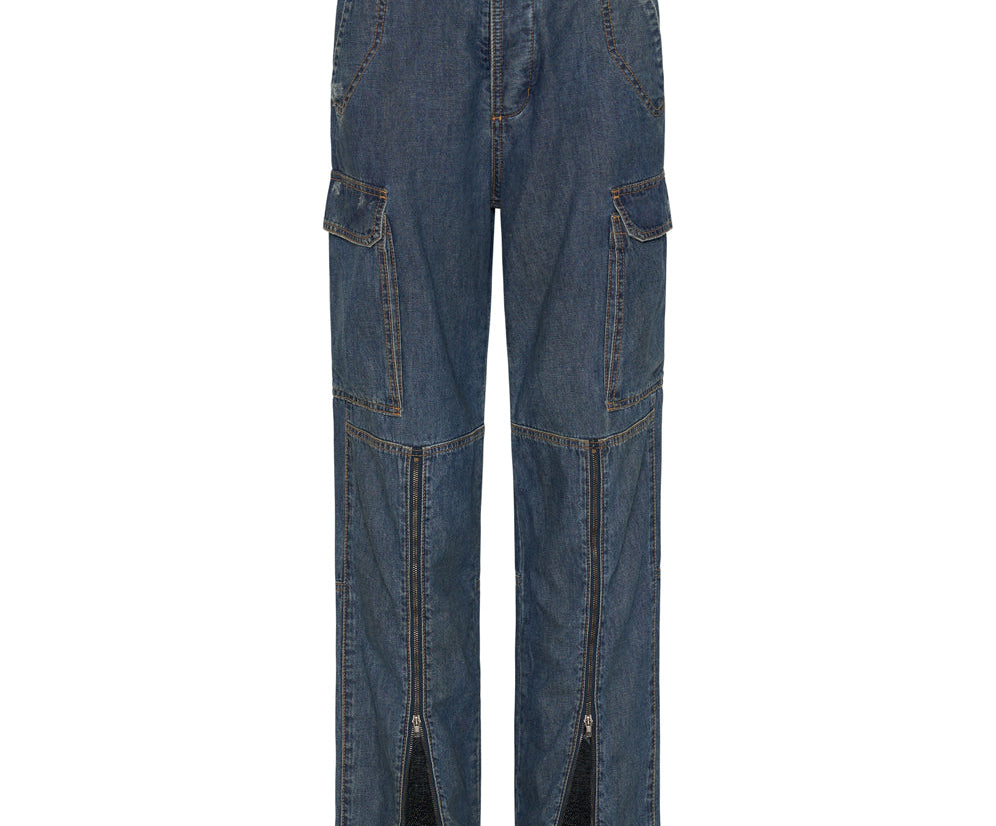 Zipped Cargo Motion Denim Jeans - Used Blue