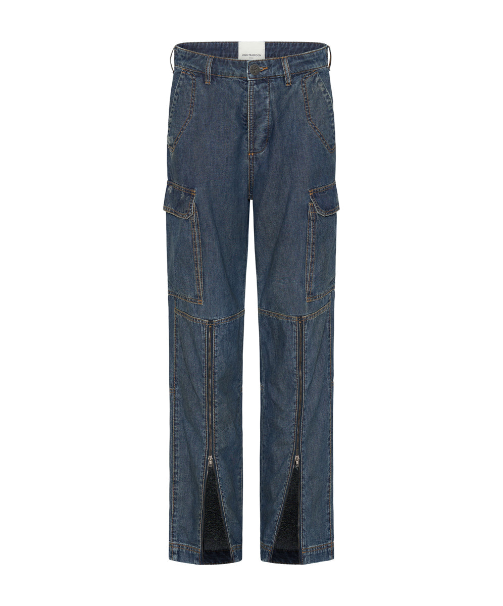 Products Zipped Cargo Motion Denim Jeans - Used Blue