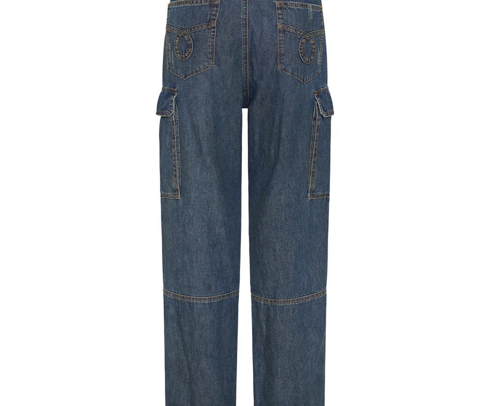 Zipped Cargo Motion Denim Jeans - Used Blue