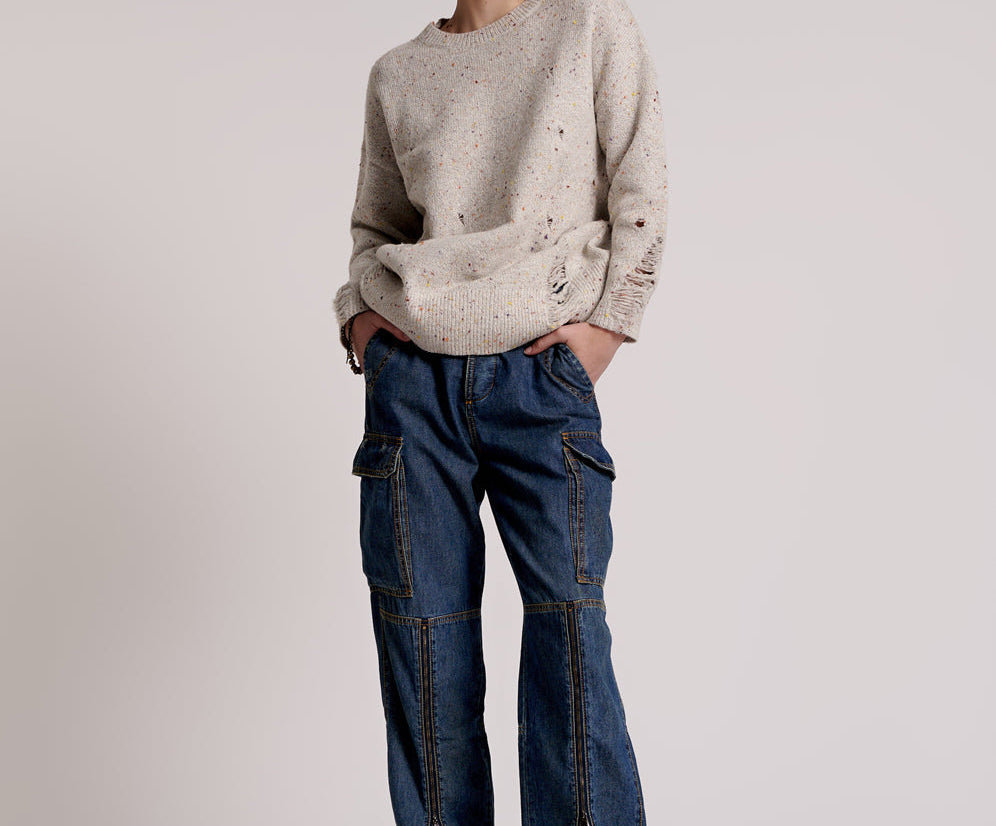 Zipped Cargo Motion Denim Jeans - Used Blue