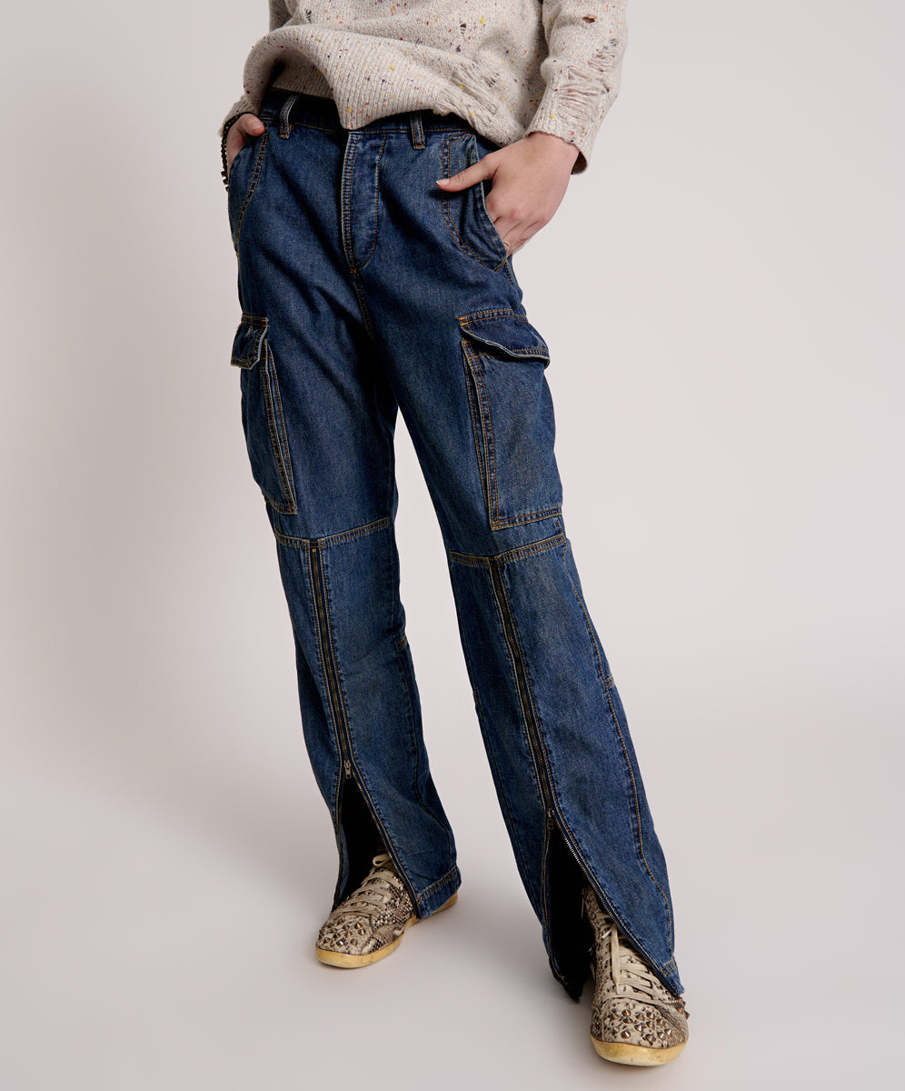 Products Zipped Cargo Motion Denim Jeans - Used Blue