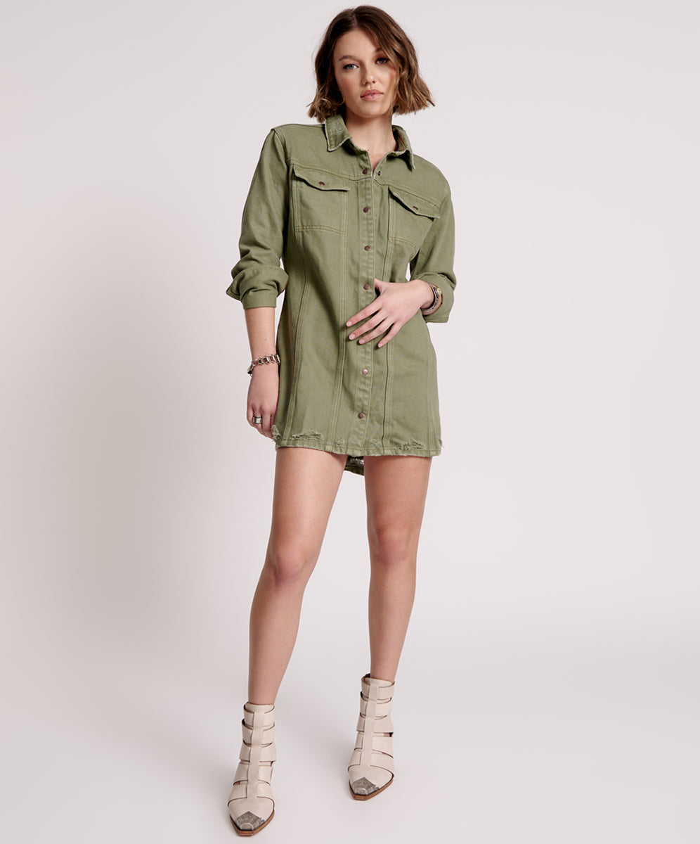Products MILITARY KHAKI TRUCKER SHIRT DRESS