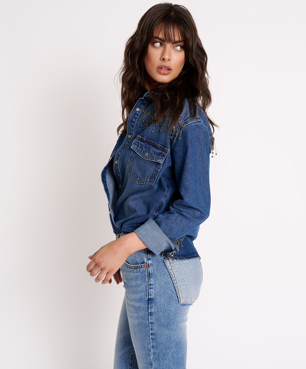 Last Stock Western Denim Shirt - Rosewood