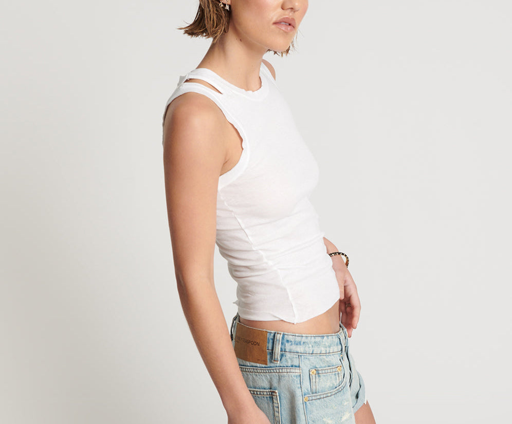 OTS CUT THROUGH FINE RIBBED TANK TOP