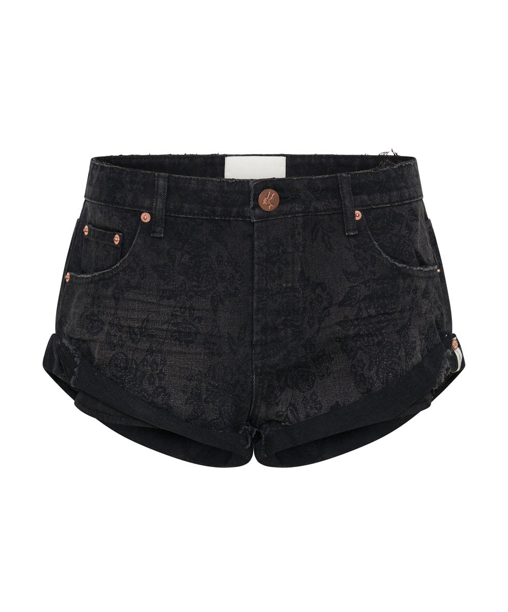 【One Teaspoon】Bandits ローウエストデニムショーツ/Fox Black Bandits Low Waist Denim Shorts - Fox Black | One Teaspoon USA