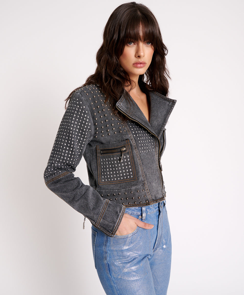 Last Stock REBEL REBEL STUDDED DENIM JACKET