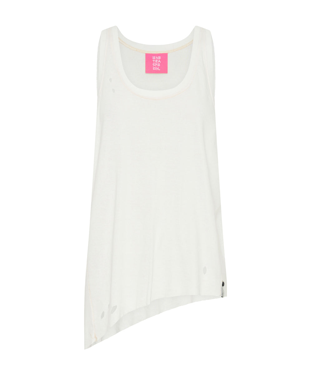 Last Stock WHITE RIBBED DISTRESSED DADDIO SINGLET