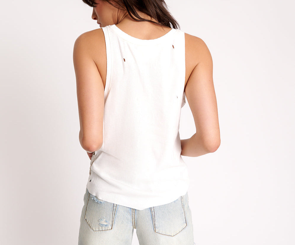 WHITE RIBBED DISTRESSED DADDIO SINGLET