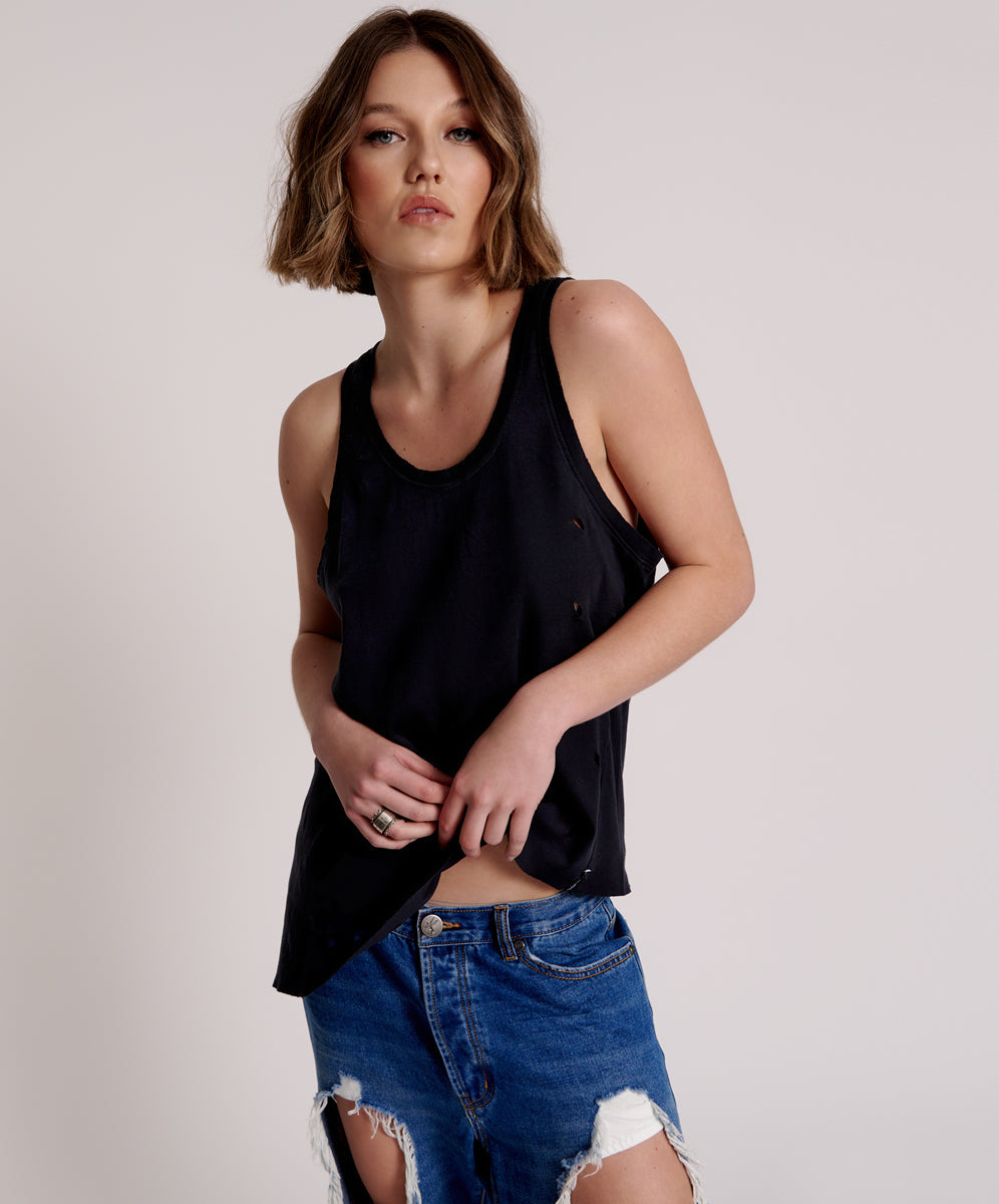 Products BLACK STONE RIBBED DISTRESSED DADDIO SINGLET
