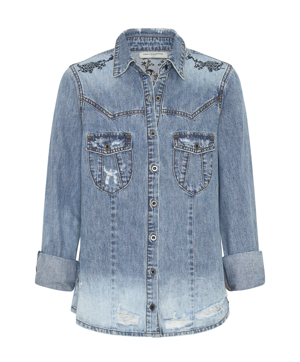 Products BLACKSTONE FITTED DENIM SHIRT