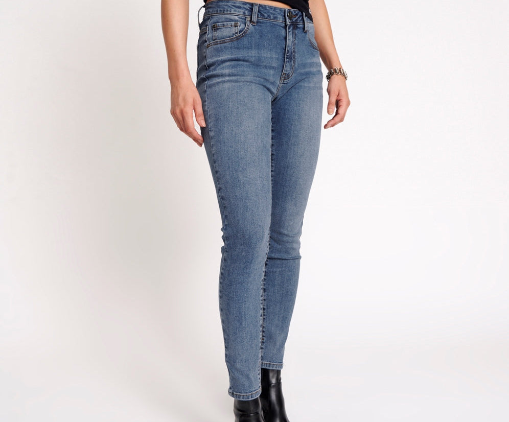 Freebirds High Waist Rigid Skinny Denim Jeans - Classic Blue