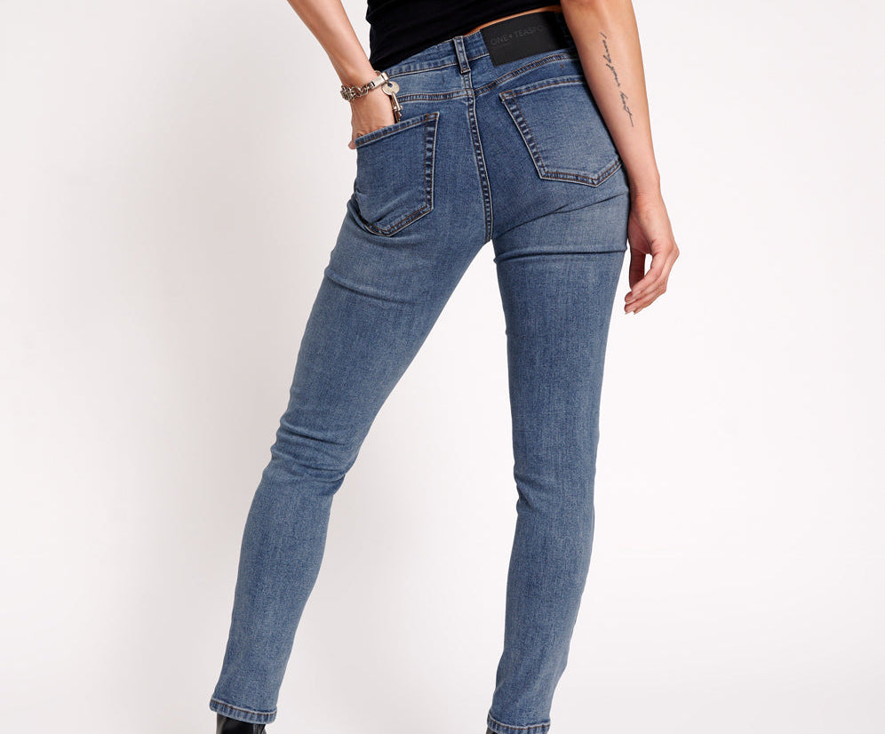 Freebirds High Waist Rigid Skinny Denim Jeans - Classic Blue
