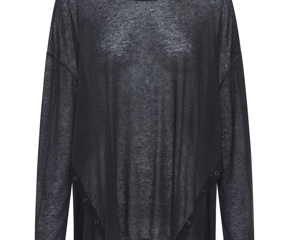 Split Side Long Sleeve Tee - Black