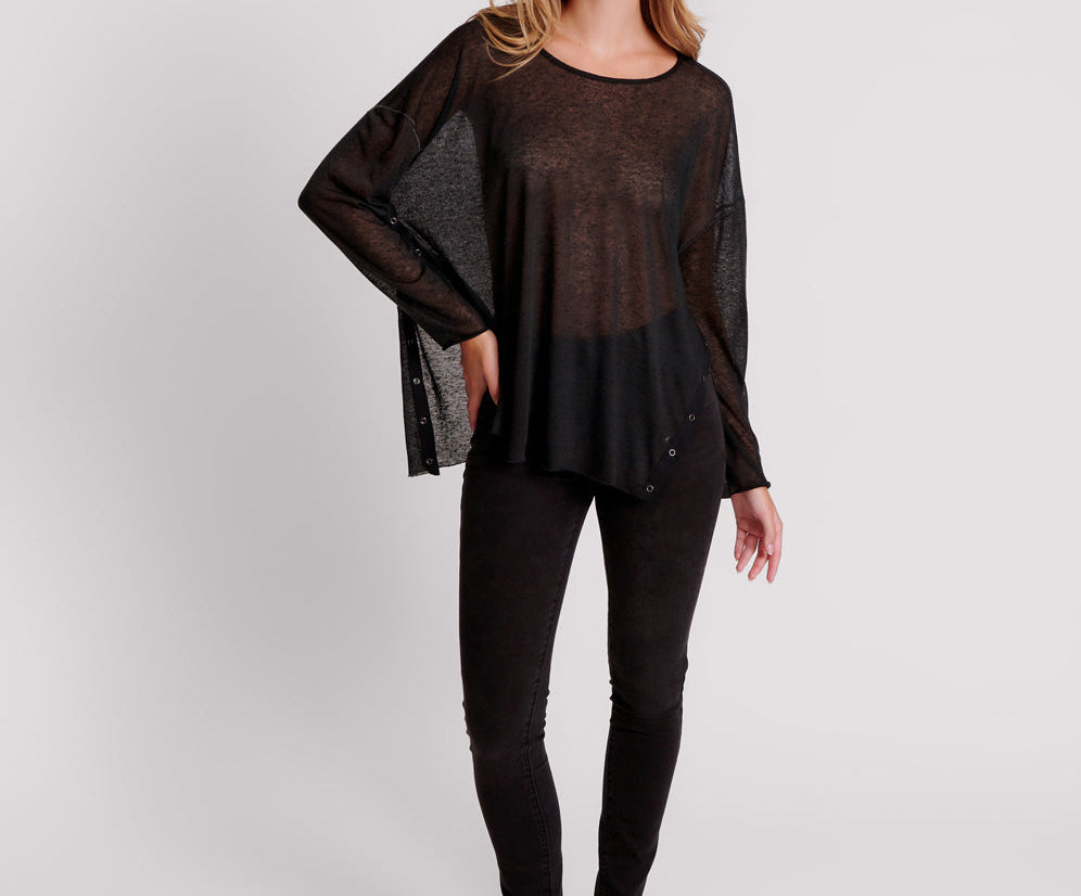 Split Side Long Sleeve Tee - Black