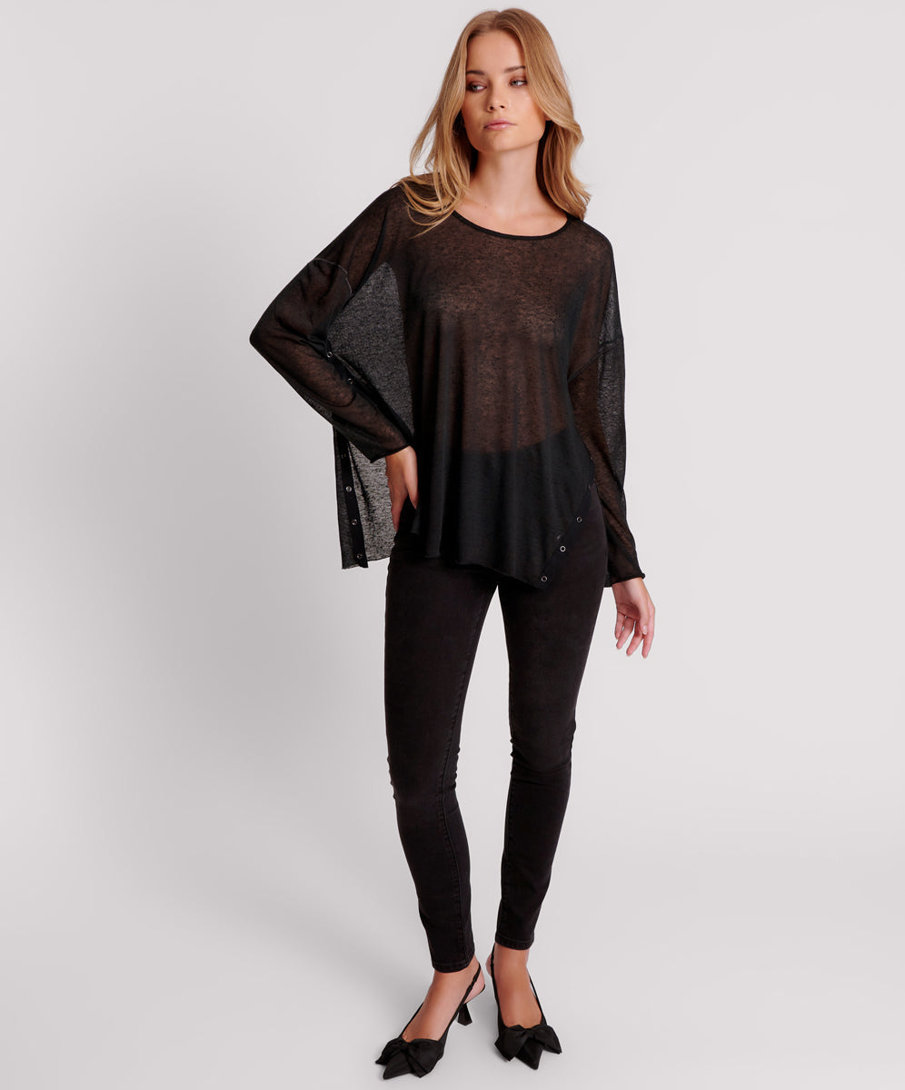 Last Stock Split Side Long Sleeve Tee - Black