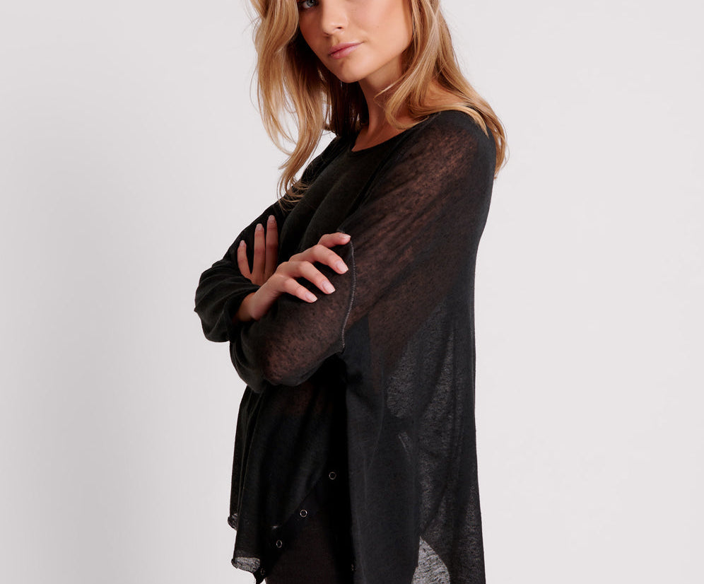 Split Side Long Sleeve Tee - Black