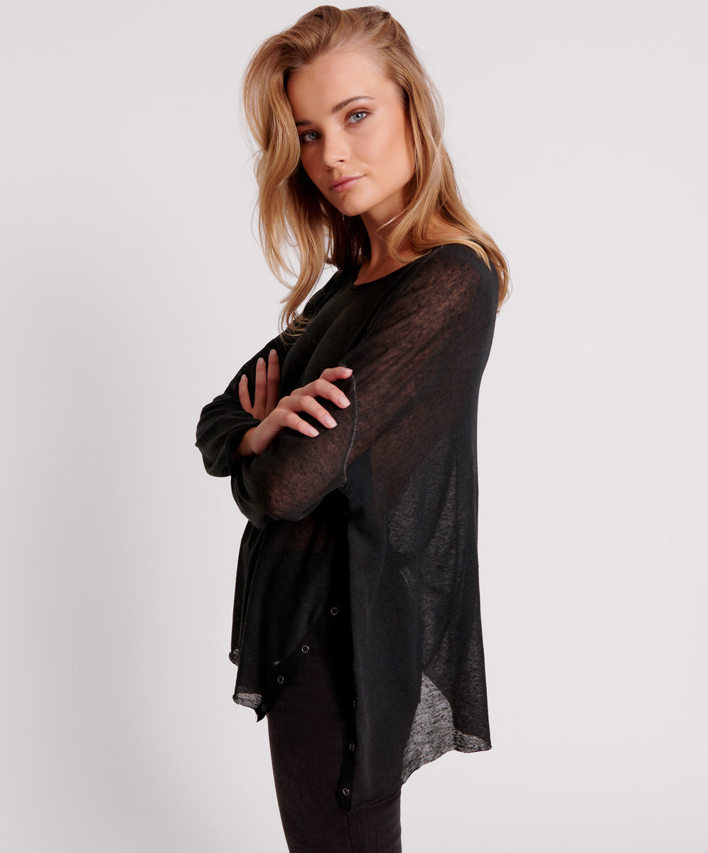 Last Stock Split Side Long Sleeve Tee - Black