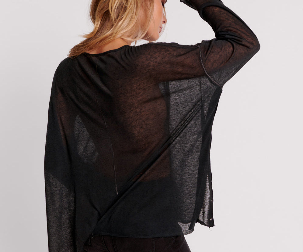 Split Side Long Sleeve Tee - Black