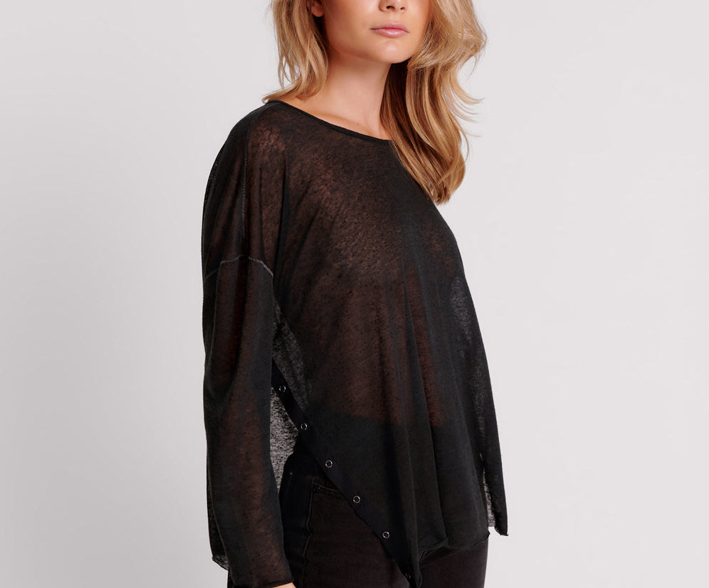Split Side Long Sleeve Tee - Black