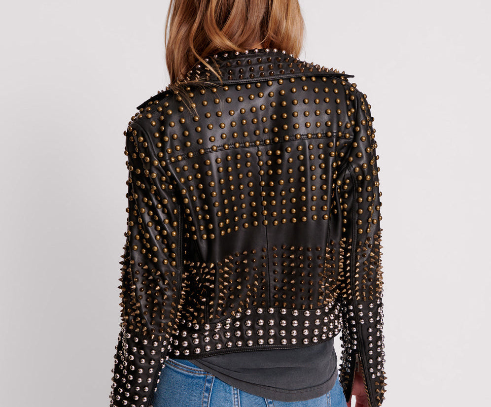 BLACK HELLRAISER STUDDED CROP LEATHER MOTO JACKET - One Teaspoon