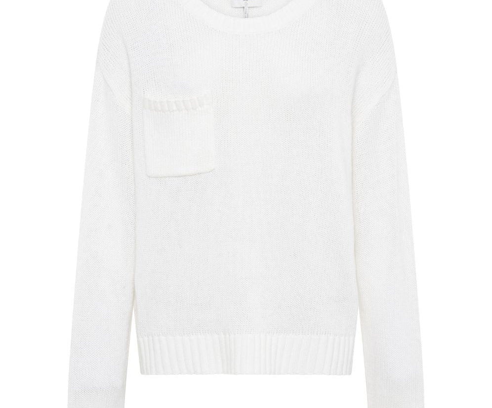 Classic Pocket Chunky Knit Sweater - White