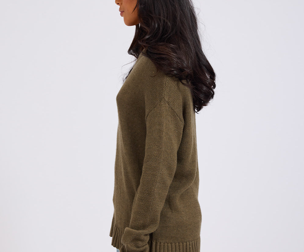 Classic Pocket Chunky Knit Sweater Khaki - Khaki