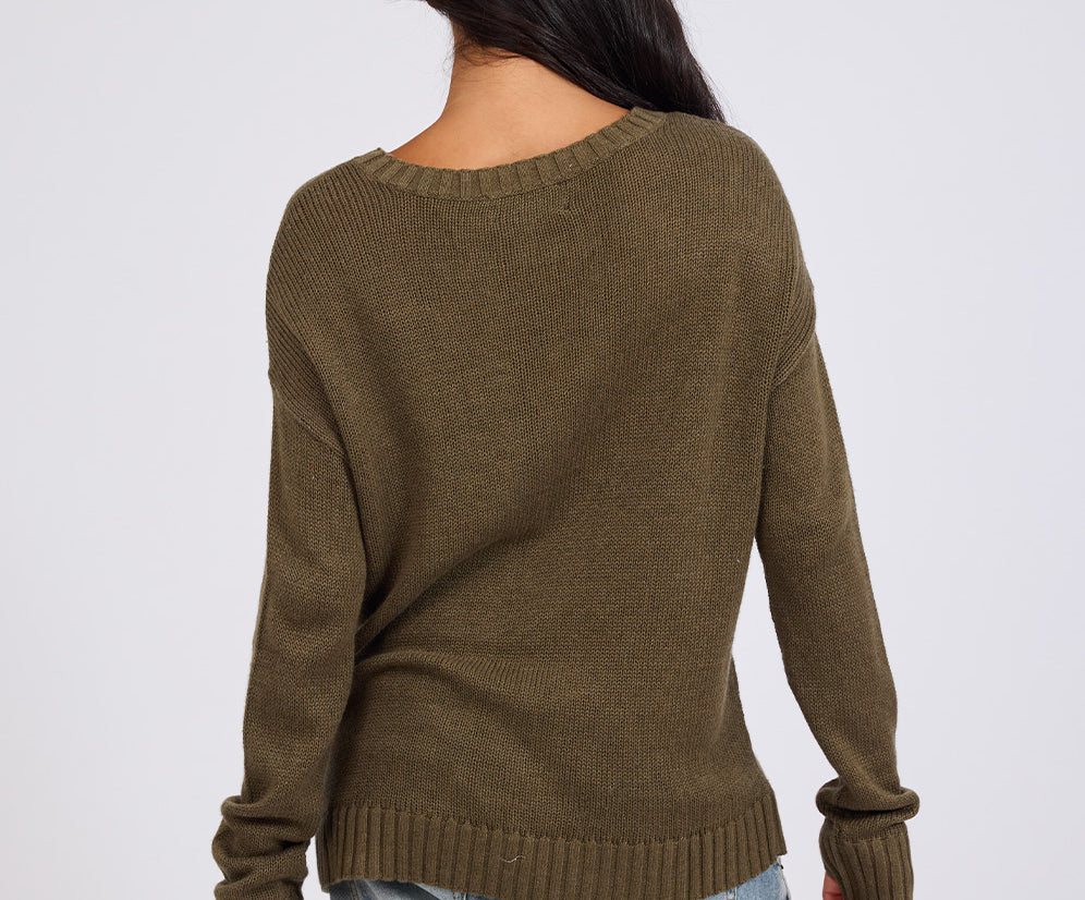Classic Pocket Chunky Knit Sweater Khaki - Khaki