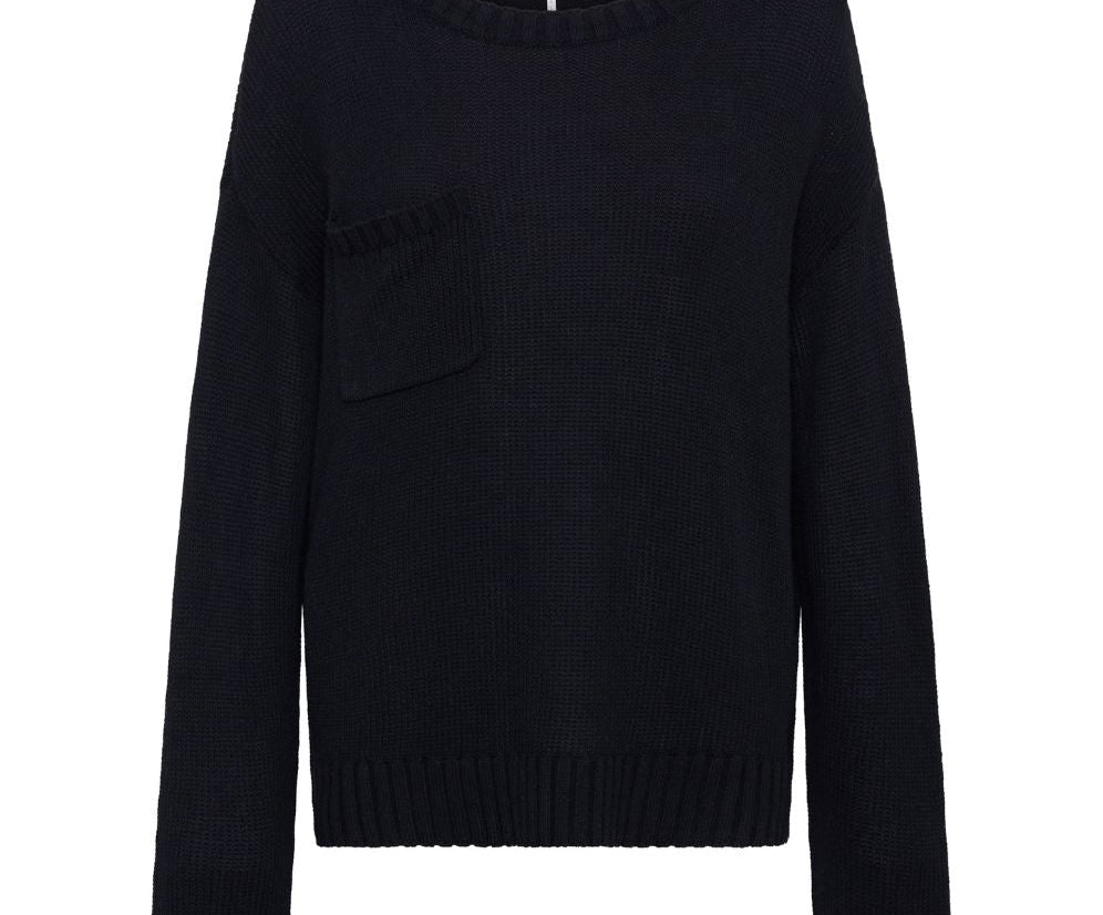 Classic Pocket Chunky Knit Sweater Black - Black